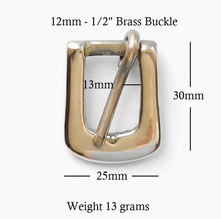 Small 12mm - 1/2" Solid Brass Buckle dimensios