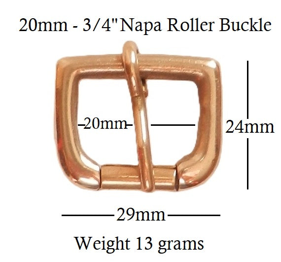 Solid Cast Brass Single Roller Napa Buckle 20mm - 3/4 inch