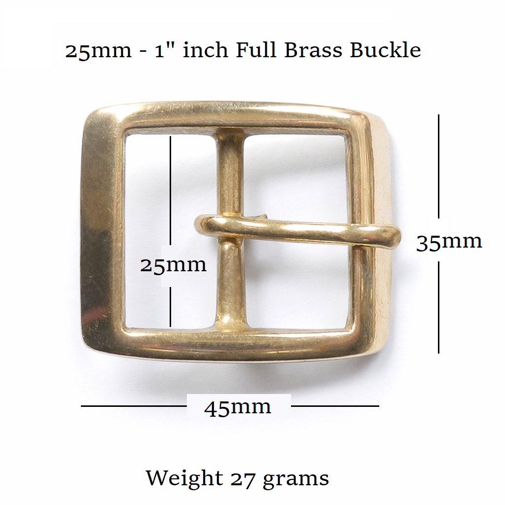 Solid Brass Full Belt Buckle Rectangular 25mm - 1" Inch