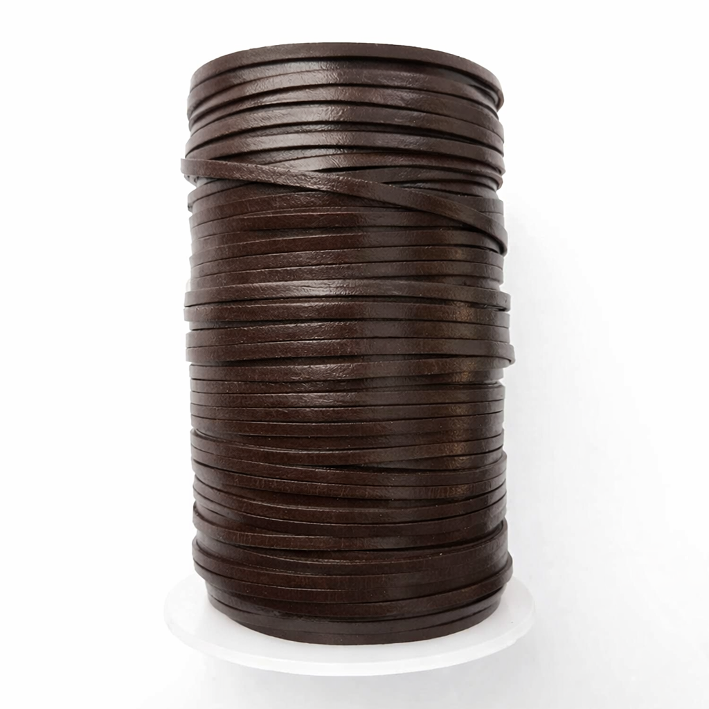 2mm Wide Genuine Cowhide Flat Leather Cord Brown