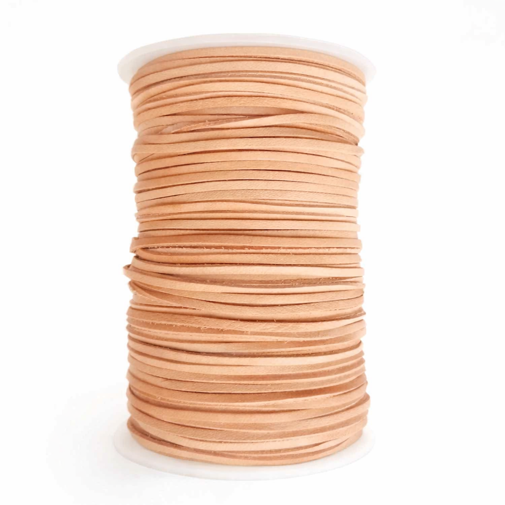 2mm Wide Genuine Cowhide Flat Leather Cord Natural