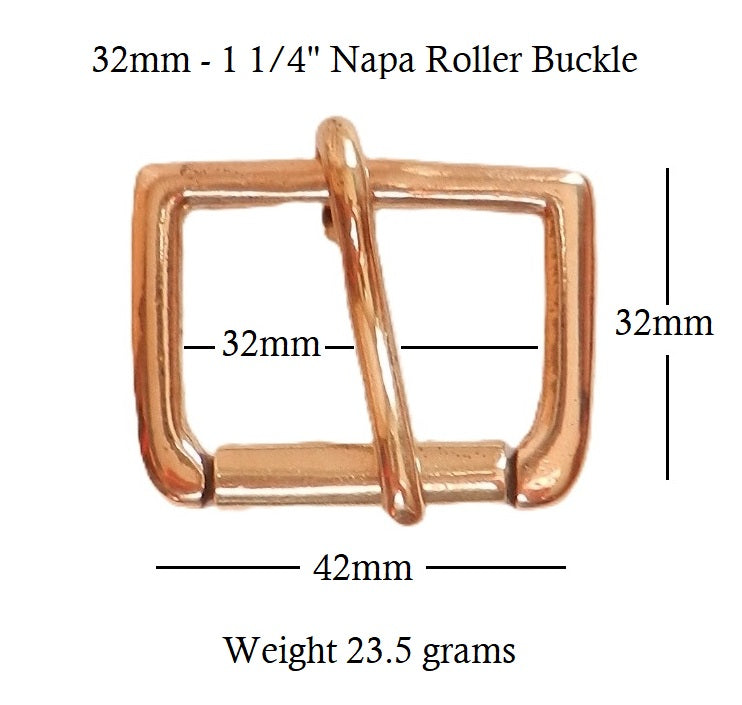 Solid Cast Brass Single Roller Napa Buckle 32m - 1 1/4 inch