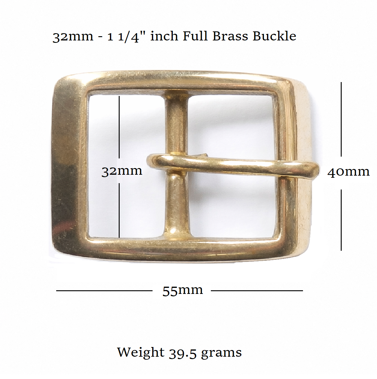 Solid Brass Full Belt Buckle Rectangular 32mm - 1 1/4" Inch