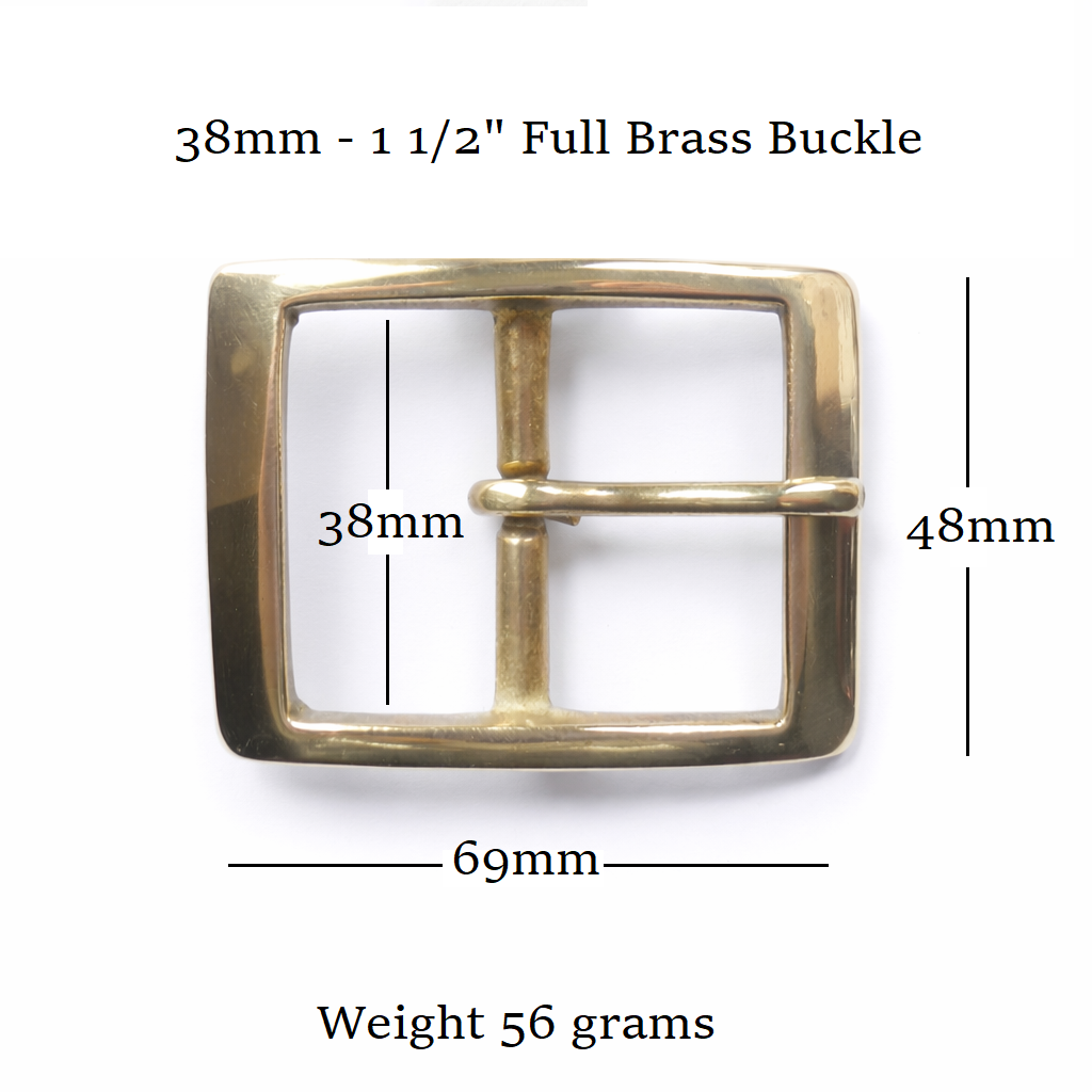 Solid Brass Full Belt Buckle Rectangular 38mm - 1 1/2" Inch