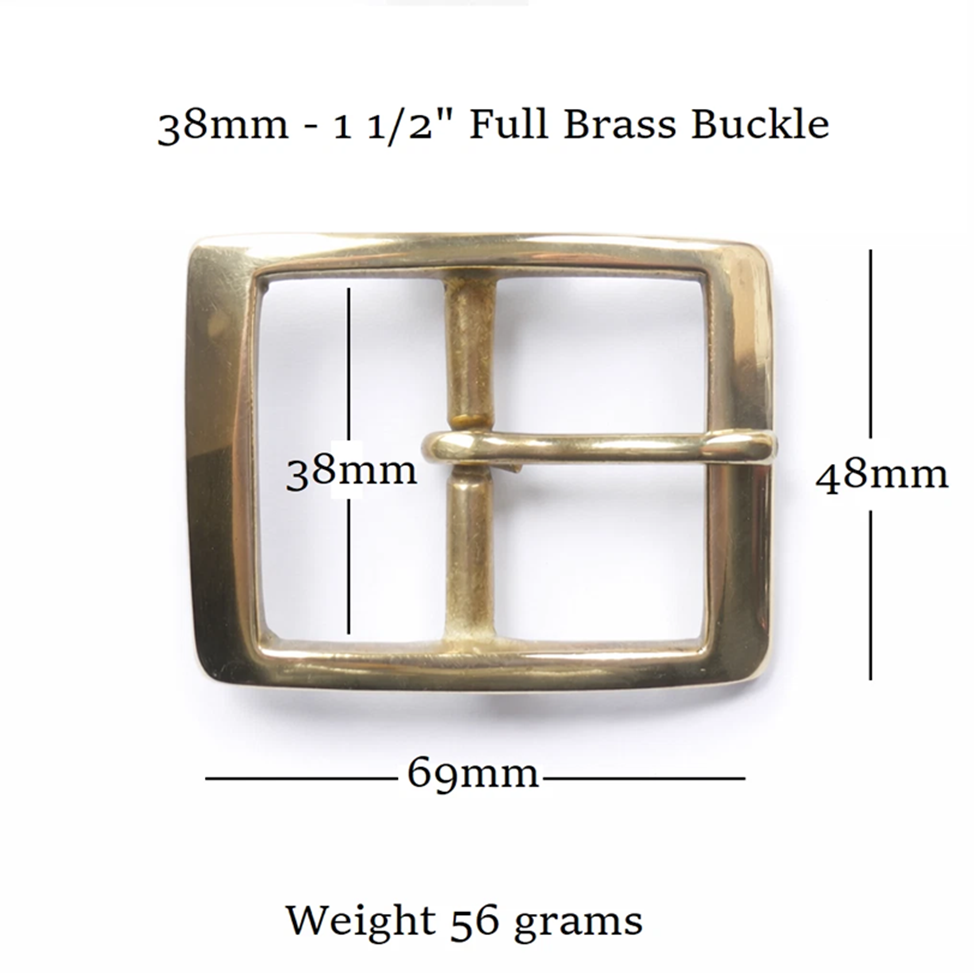 Heavy duty rectangular full brass buckle. 38mm 1 1/2" inch