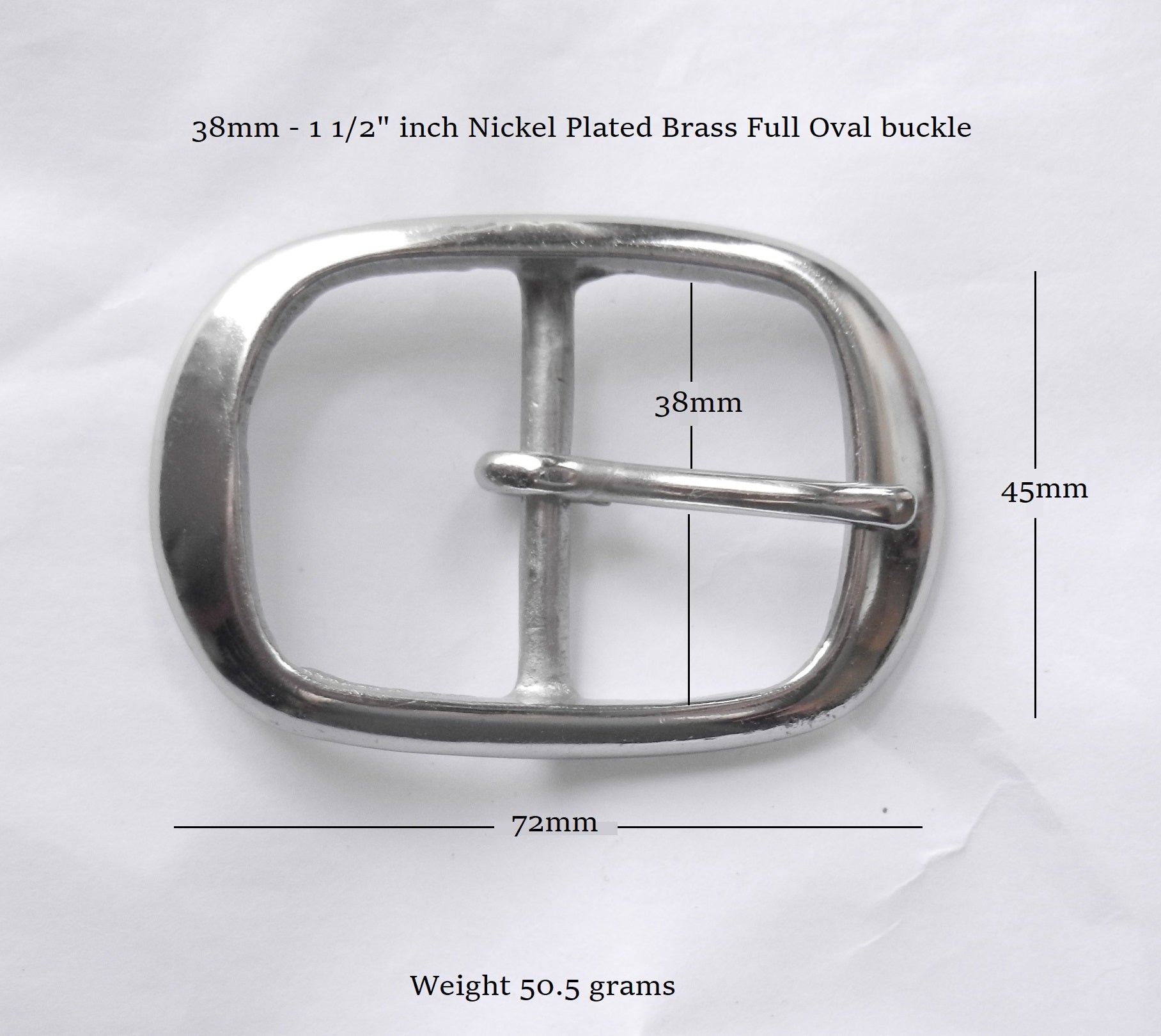 Nickel plated oval brass buckle for 38mm - 1 12" inch strap