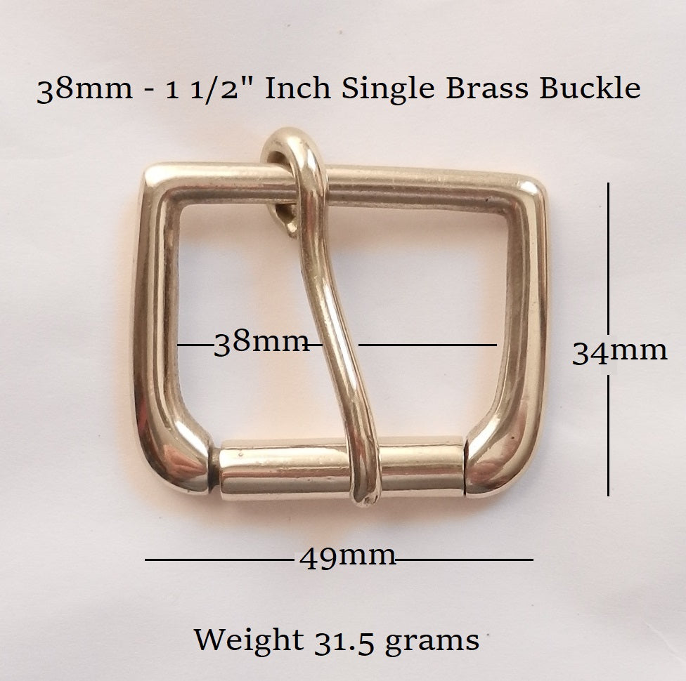 a single cast brass roller buckle high quality finish. Fits a 38mm 1 1/2" inch wide strap