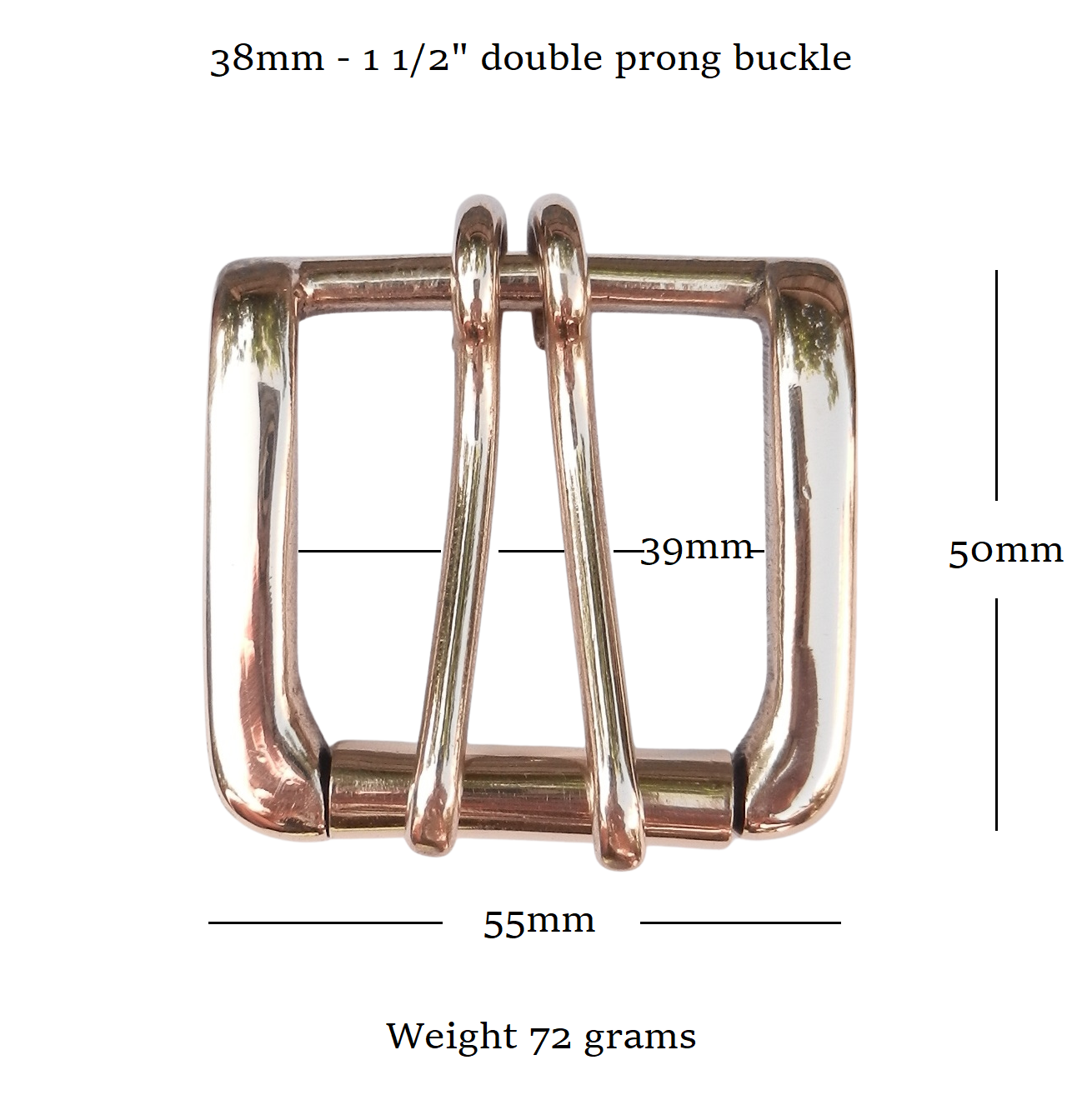Brass Double Prong Roller Buckle 38mm - 1 1/2" Inch