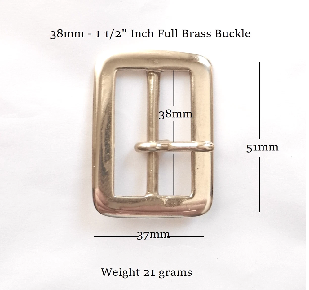 Narrow rectangular lightweight brass buckle for 38mm - 1 1/2" inch straps