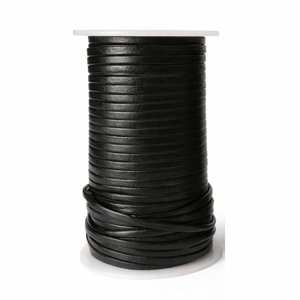 3mm Thick Cowhide Flat Leather Cord Black