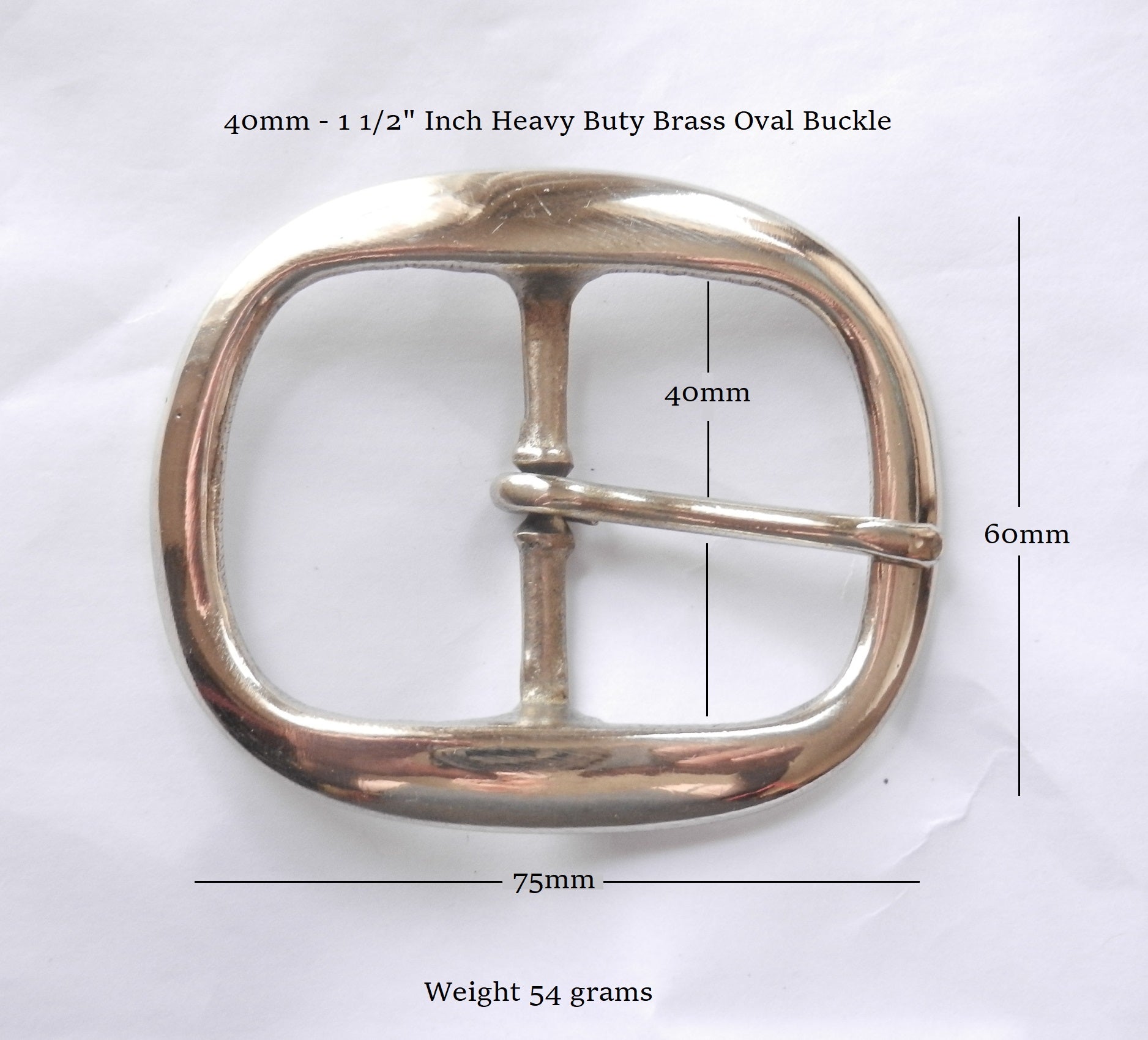 Heavy duty oval brass buckle for a 38mm - 1 1/2" nch wide strap