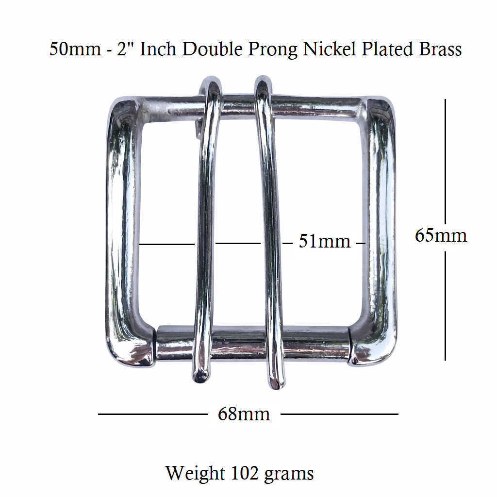 Brass Double Prong Roller Buckle  50mm Nickel Plated