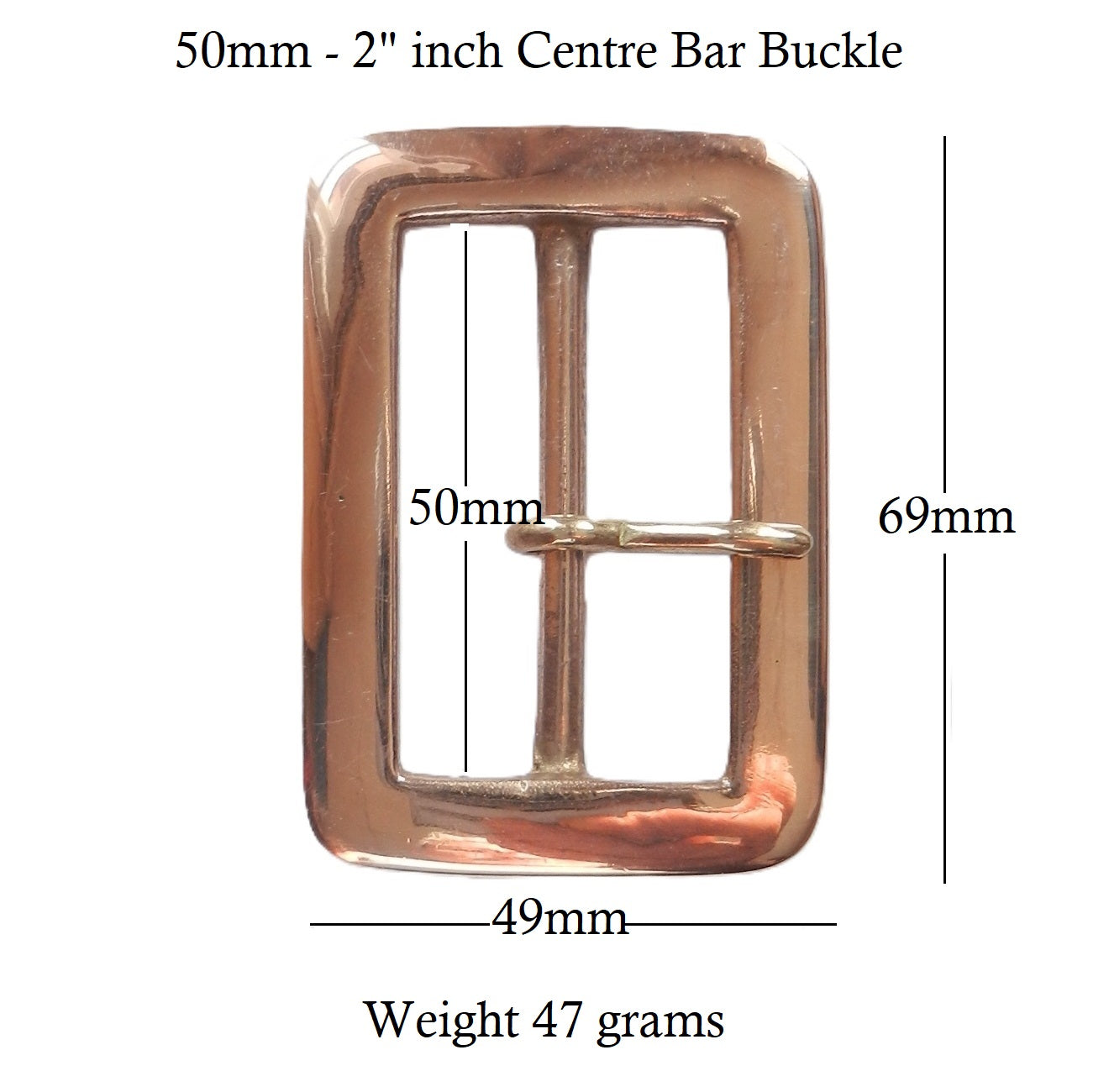 Brass 50mm - 2" Rectangular Centre Bar Buckle