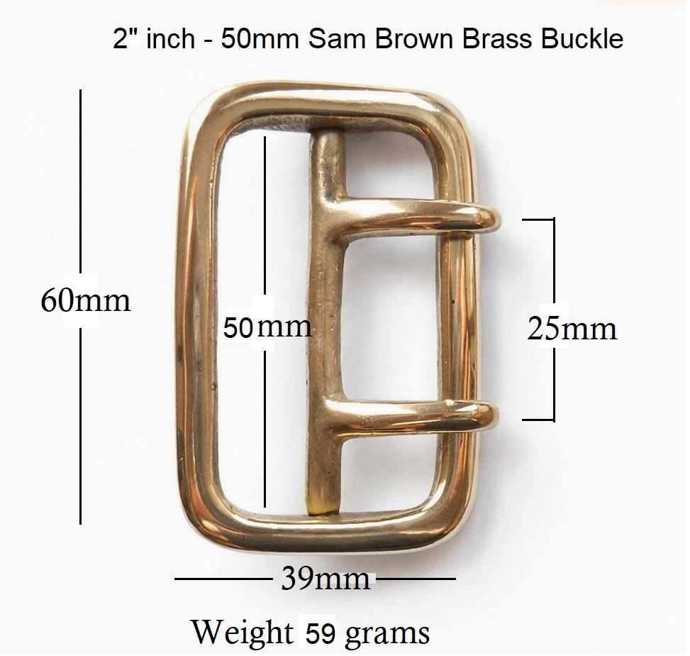 Solid Brass Double Prong Sam Brown Belt Buckle 50mm