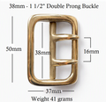 Solid Brass Double Prong Sam Brown Military Style Full Belt Buckle 38mm