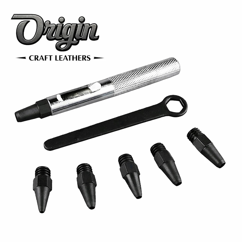 Mini Leather Hole Punch Tool Kit – 6 Sizes Interchangeable Tubes 2mm – 4.8mm