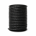 6mm Round Braided Leather Cord, Blac