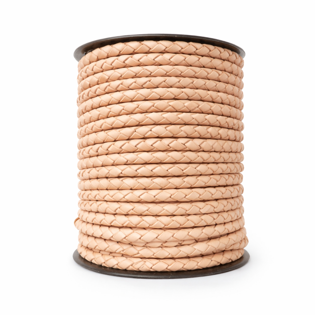 6mm Round Braided Leather Cord, Natural