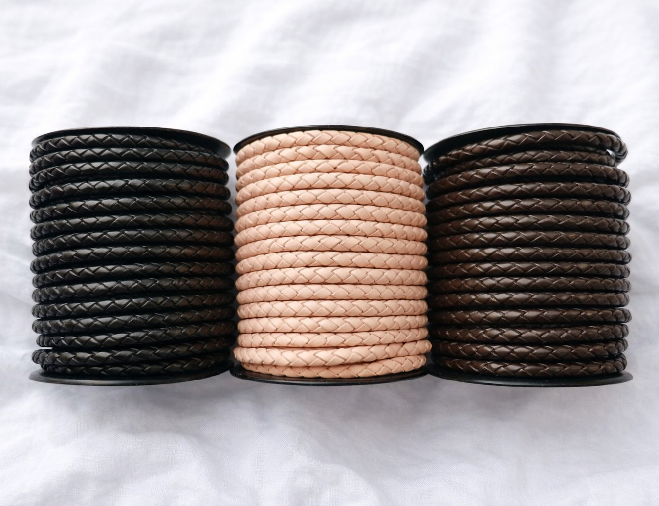 6mm Round Braided Leather Cord, Black, Brown, Naural