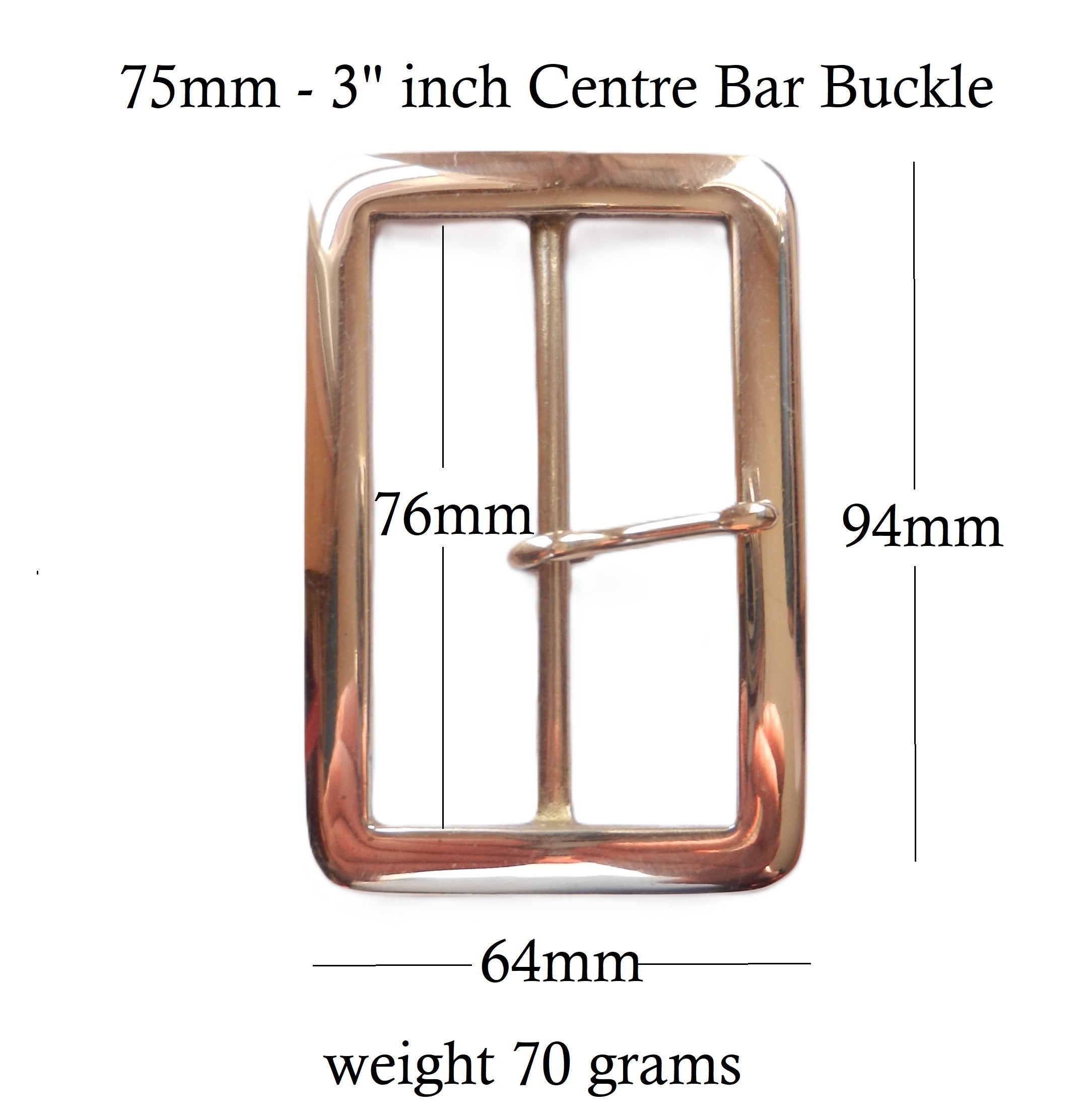 Brass Tall 75mm - 3" Rectangular Centre Bar Buckle