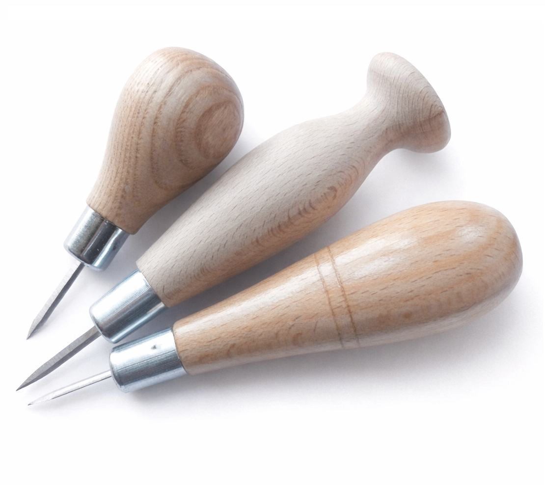 Leather Stitching Awl - Diamond Tipped - John James Blade - Wooden Handles