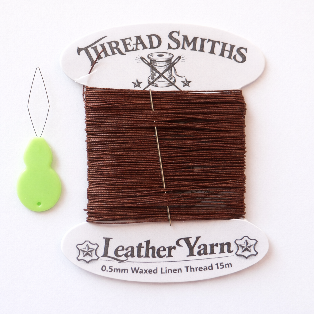 Flax 0.5mm Waxed Linen Thread 15 Metres Needle & Threader Leather Sewing Craft