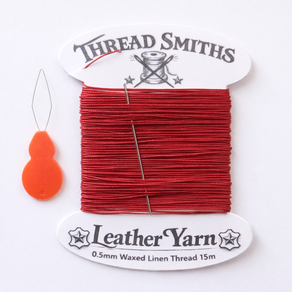 Flax 0.5mm Waxed Linen Thread 15 Metres Needle & Threader Leather Sewing Craft