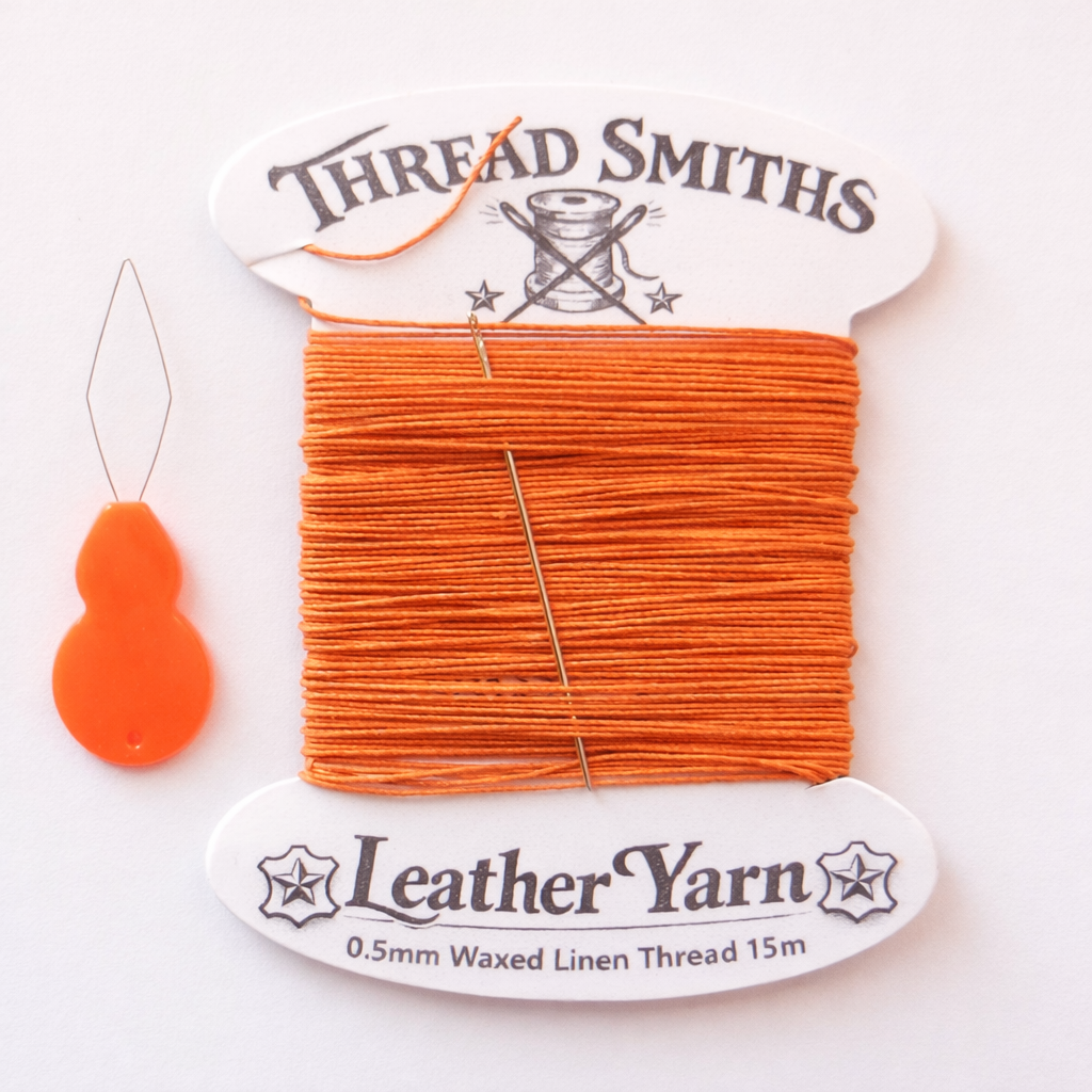 Flax 0.5mm Waxed Linen Thread 15 Metres Needle & Threader Leather Sewing Craft
