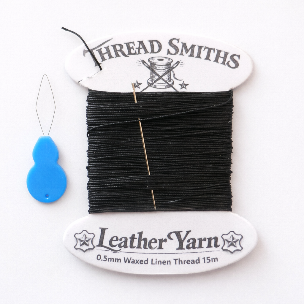 Flax 0.5mm Waxed Linen Thread 15 Metres Needle & Threader Leather Sewing Craft