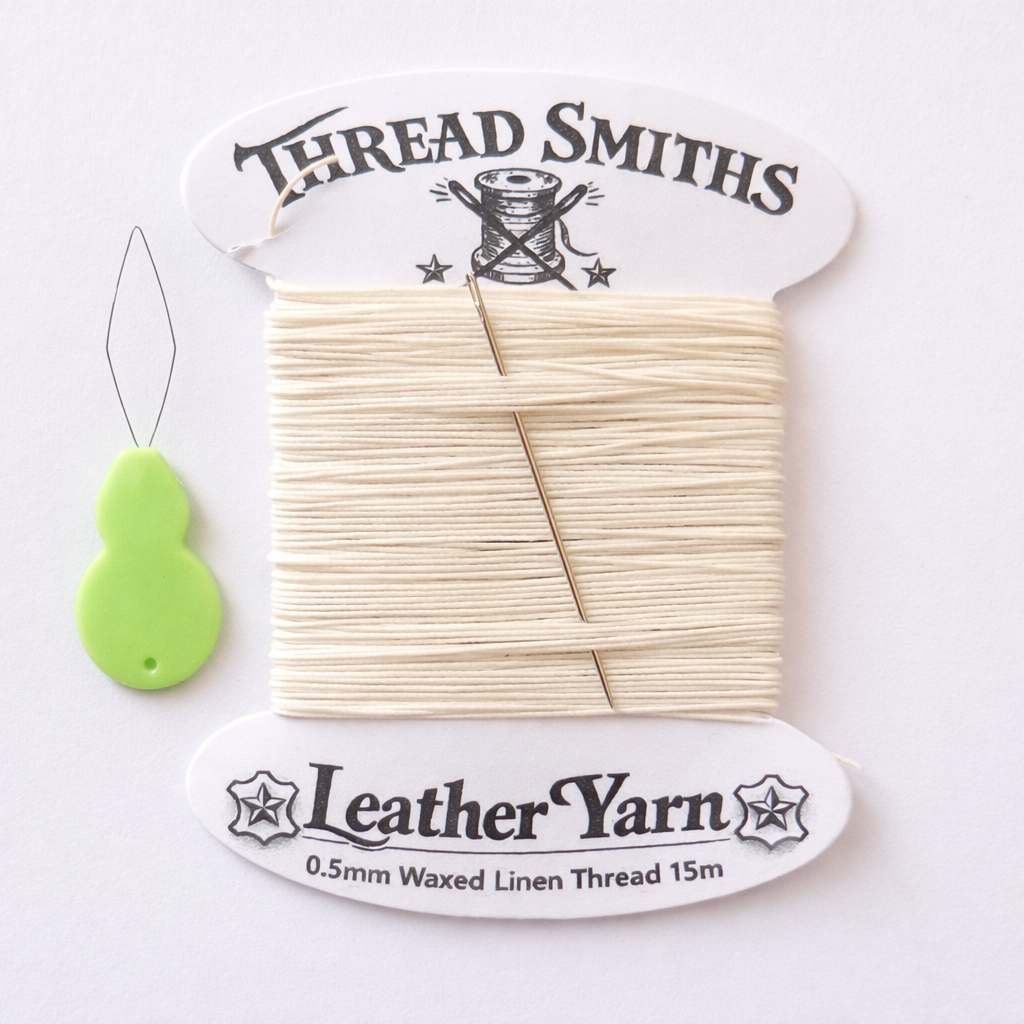 Flax 0.5mm Waxed Linen Thread 15 Metres Needle & Threader Leather Sewing Craft