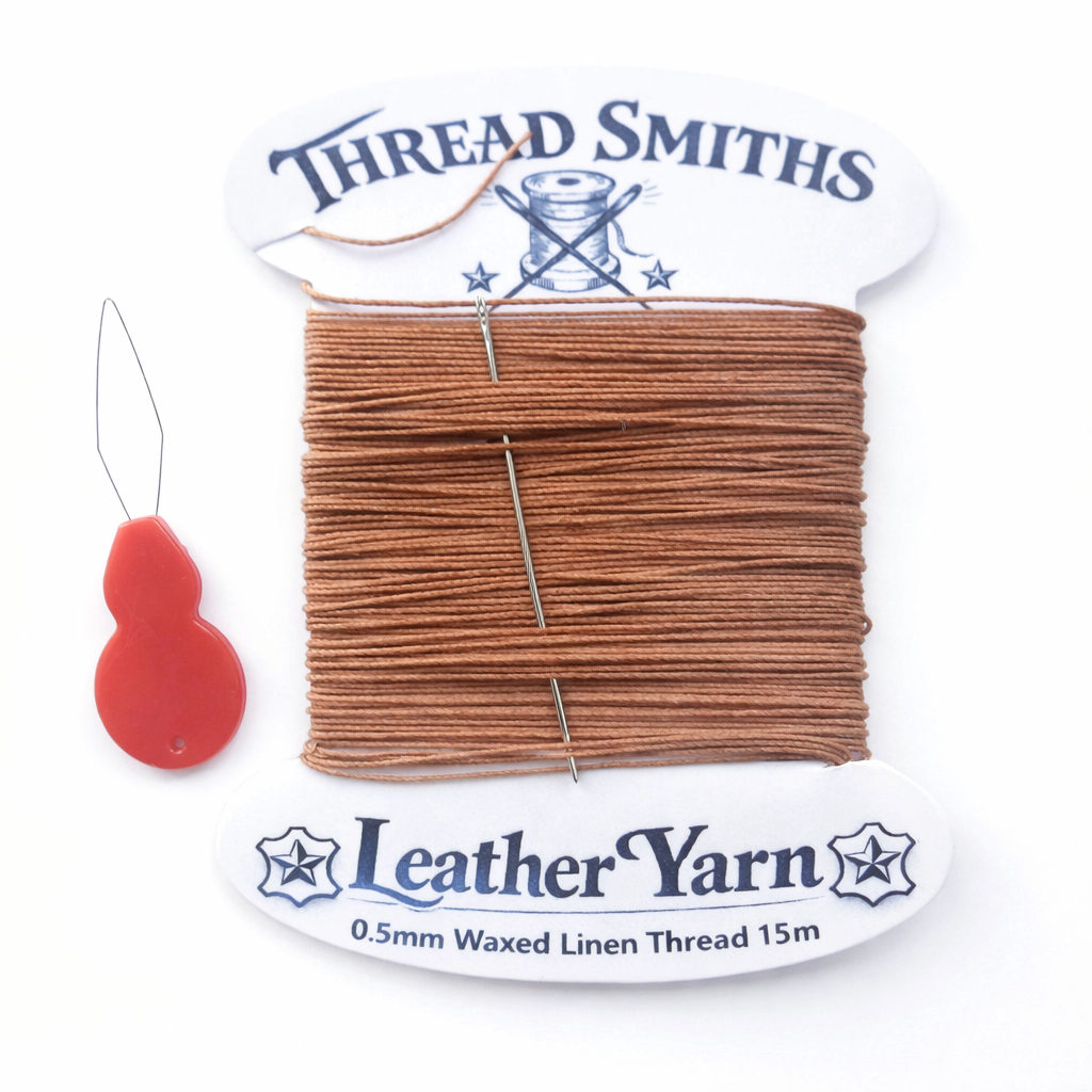 Flax 0.5mm Waxed Linen Thread 15 Metres Needle & Threader Leather Sewing Craft