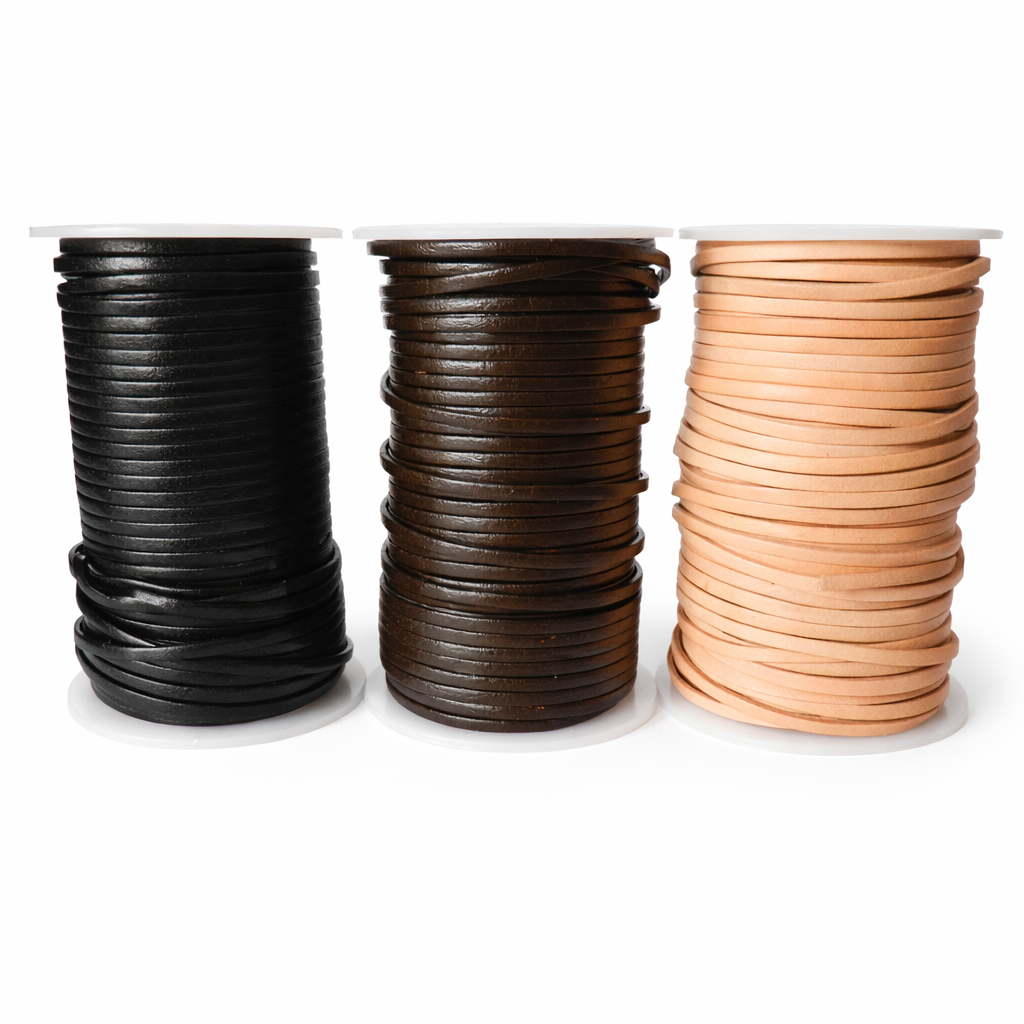 3mm Thick Cowhide Flat Leather Cord Black Brown Natural