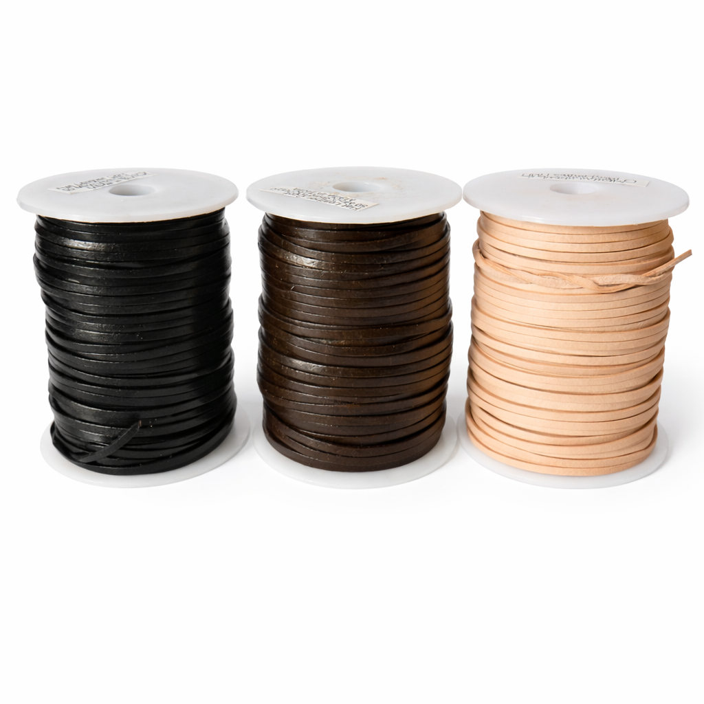 2.5mm Thick Cowhide Flat Leather Cord, Black, Brown, Natural
