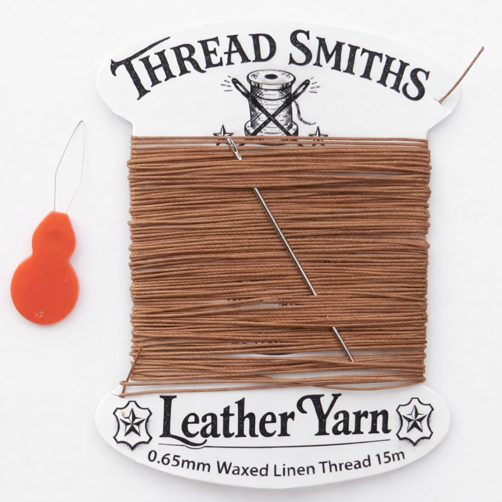 Flax 0.65mm Thick Waxed Linen Thread 15 / 20 Metres + Needle & Threader Leather Sewing Craft