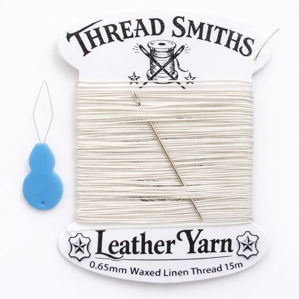 Flax 0.65mm Thick Waxed Linen Thread 15 / 20 Metres + Needle & Threader Leather Sewing Craft