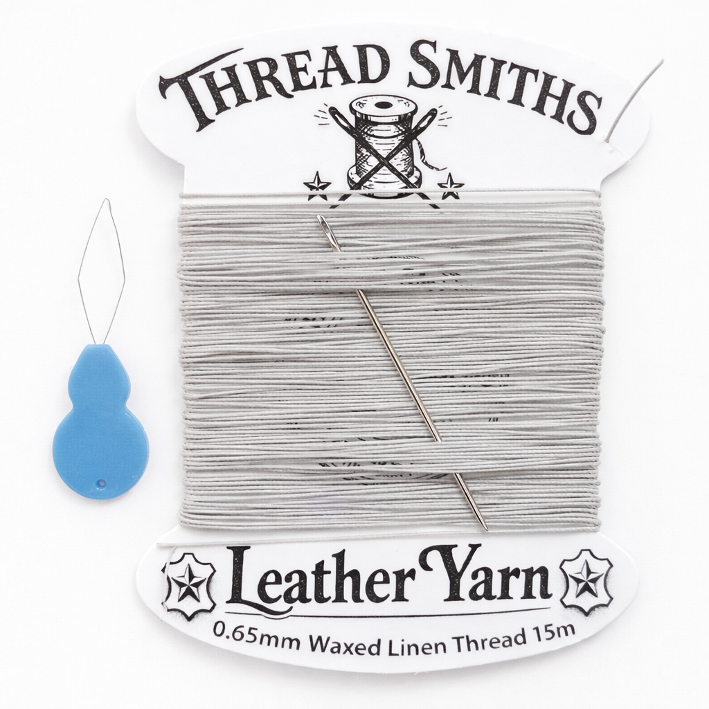 Flax 0.65mm Thick Waxed Linen Thread 15 / 20 Metres + Needle & Threader Leather Sewing Craft