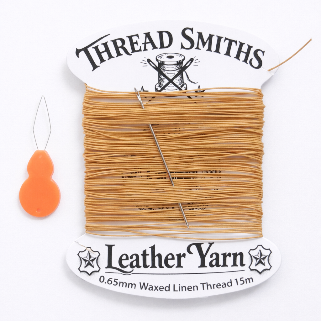 Flax 0.65mm Thick Waxed Linen Thread 15 / 20 Metres + Needle & Threader Leather Sewing Craft