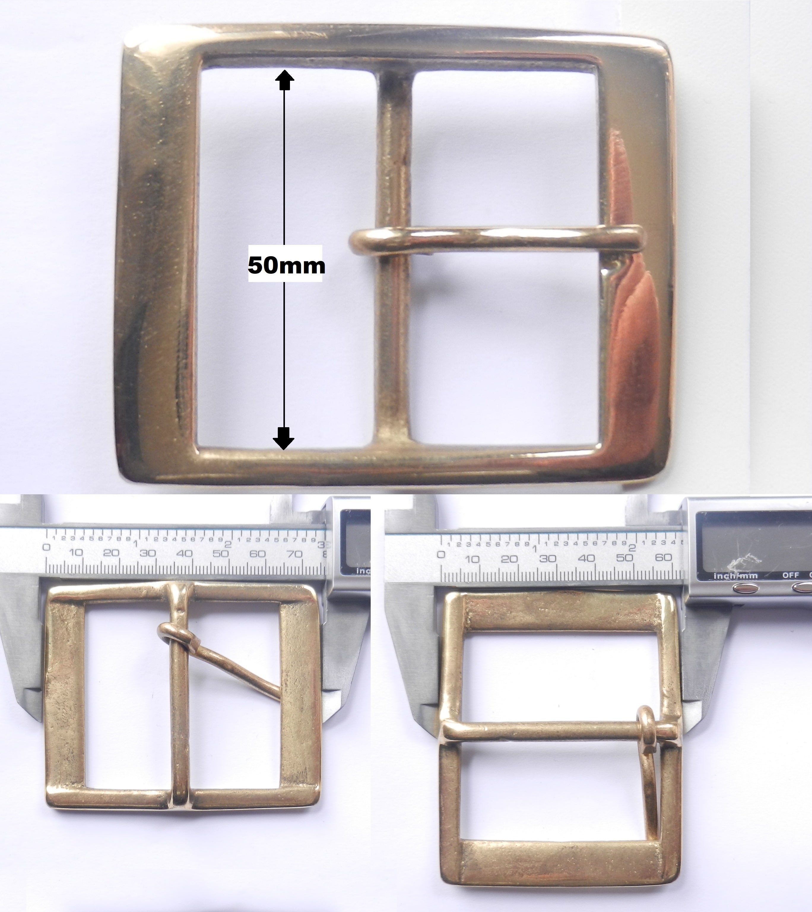 Solid Cast Brass Full Belt Buckle Rectangular 5 Sizes