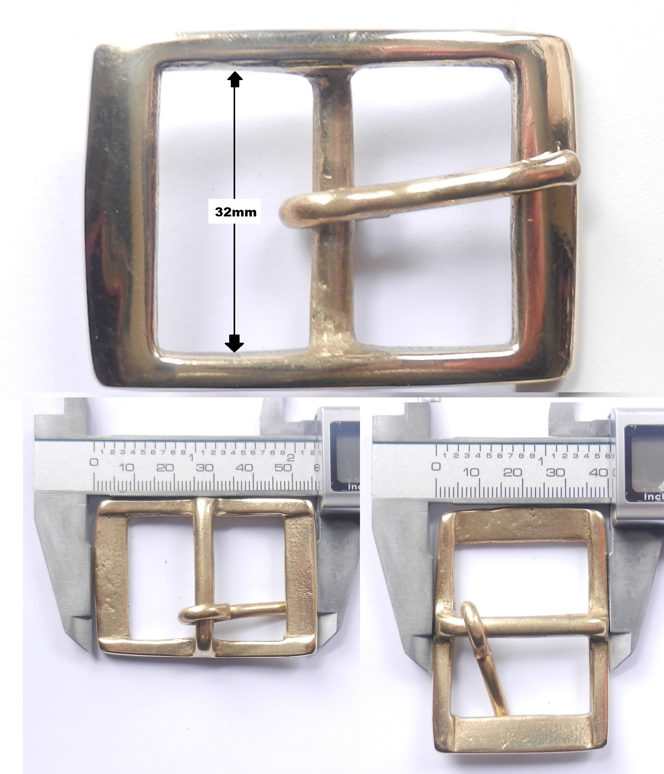 Solid Cast Brass Full Belt Buckle Rectangular 5 Sizes