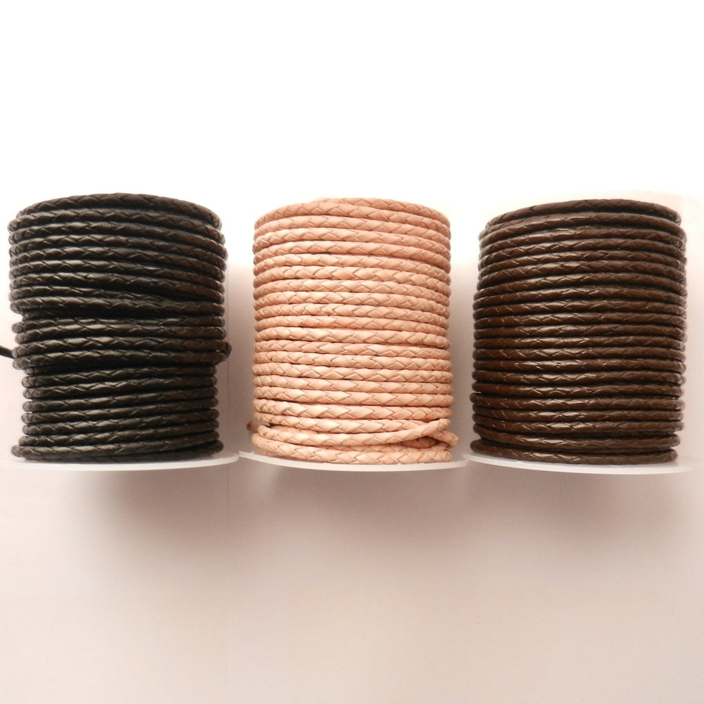 3mm Thick Cowhide Braided Round Leather Cord