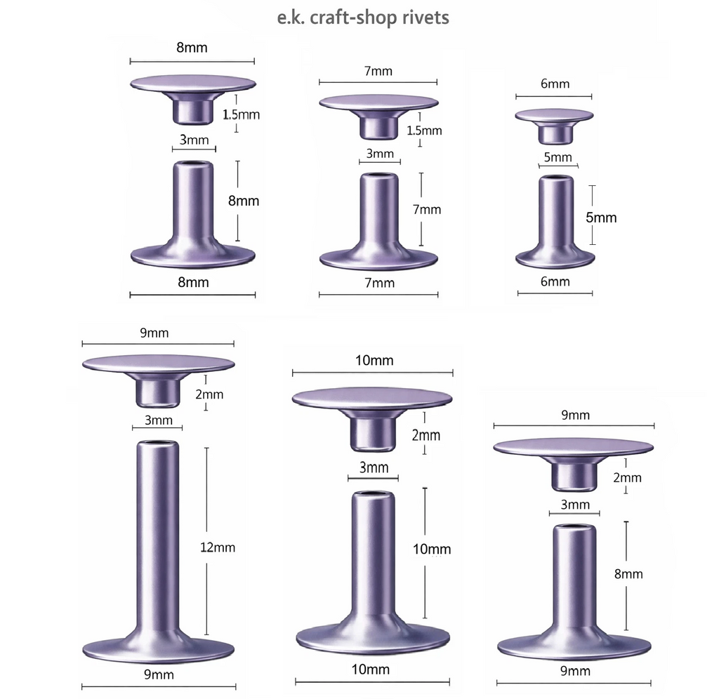 Double Cap Rivets For Leather Size Diagram