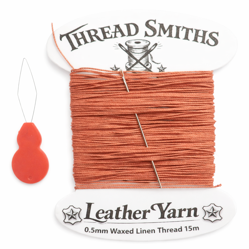 Flax 0.5mm Waxed Linen Thread 15 Metres Needle & Threader Leather Sewing Craft