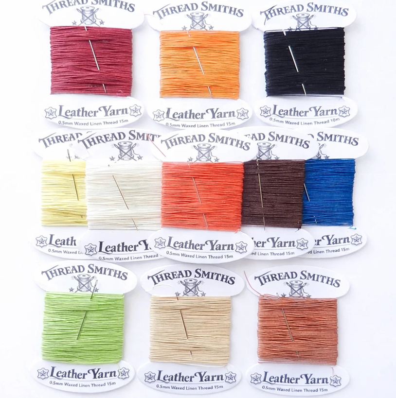 Flax 0.5mm Waxed Linen Thread 15 Metres Needle & Threader Leather Sewing Craft
