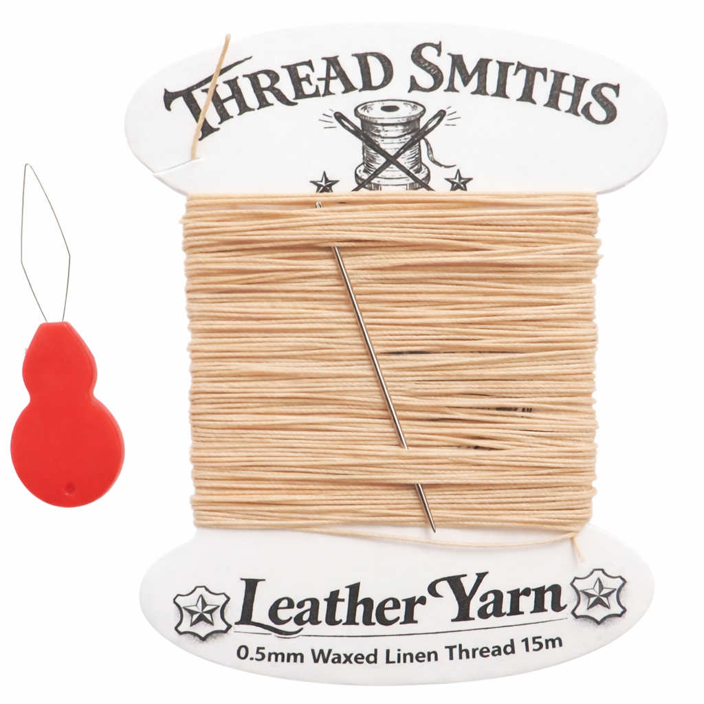 Flax 0.5mm Waxed Linen Thread 15 Metres Needle & Threader Leather Sewing Craft