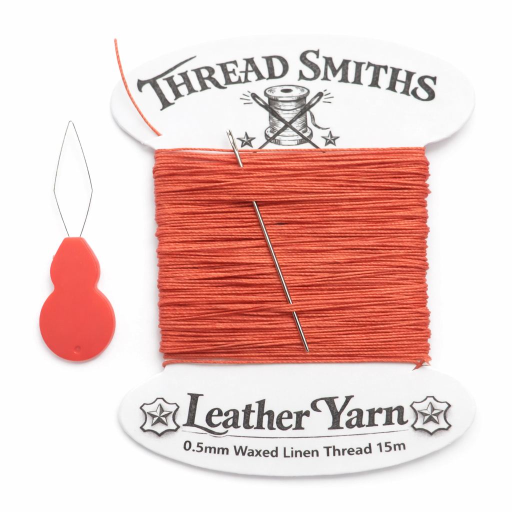 Flax 0.5mm Waxed Linen Thread 15 Metres Needle & Threader Leather Sewing Craft