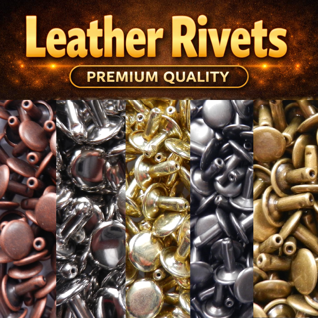 Double Cap Rivets For Leather 10mm - 9mm - 8mm - 7mm - 6mm Caps