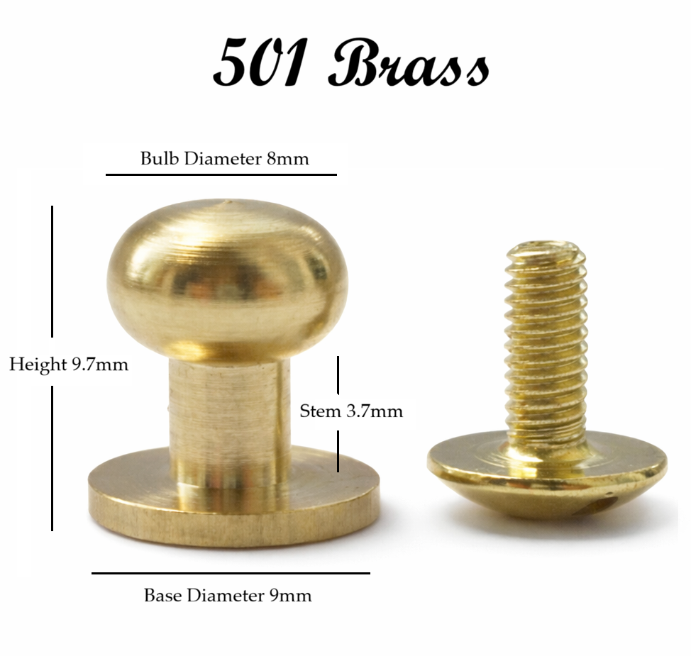 Solid Brass Sam Browne browne Studs Monk / Post Screws Brass / Nickel