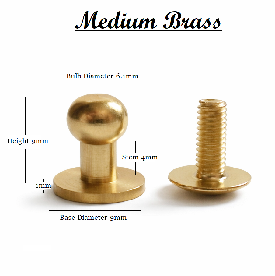 Solid Brass Sam Browne browne Studs Monk / Post Screws Brass / Nickel