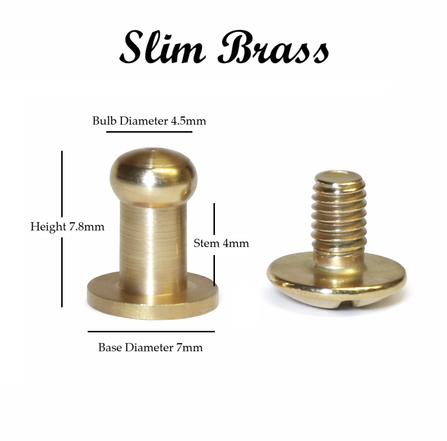 Solid Brass Sam Browne browne Studs Monk / Post Screws Brass / Nickel